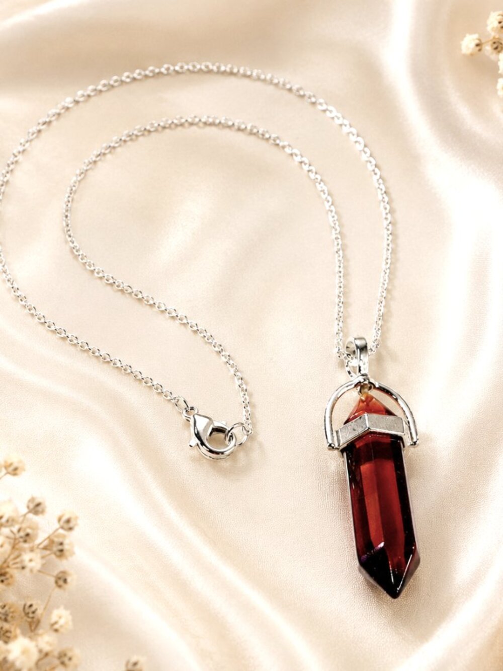 Jasper Bullet Point Pendant Necklace, Unisex, Natural, Spiritual, Silver Chain
